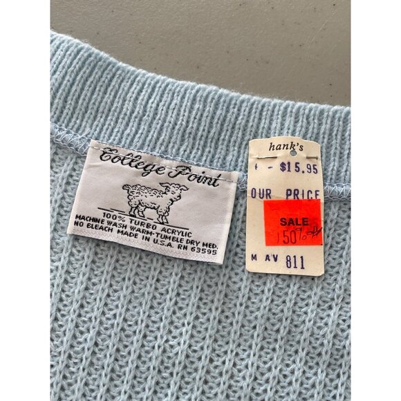 Vintage 80s College Point Sweater Vest Size Large VNeck Light Blue Deadstock NEW - Picture 4 of 6